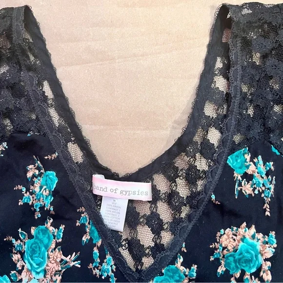 Band of Gypsies Dress SZ M BLK/Teal Lace 90s/Y2K Boho Fairy Whimsygoth Coquette - Picture 7 of 10